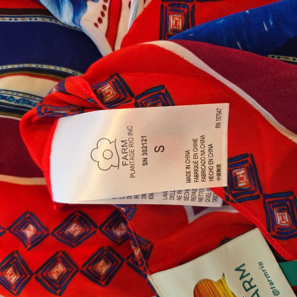 Farm Rio Macaw Scarf Top Sz Sm. Luxe Boho Resort Tropical Jungle - Picture 7 of 8